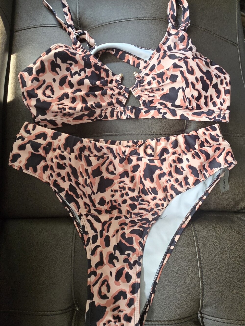 SHEIN Peach and Black Leopard Print Swim Set